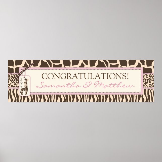 Djurutskrift Safari & Giraffe Baby Shower Banner Poster (Framsidan)