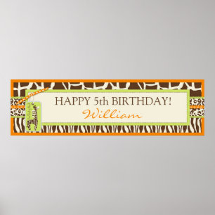 Djurutskrift Safari & Giraffe Birthday Banner Poster