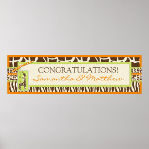 Djurutskrift Safari och Giraffe Baby Shower Banner Poster