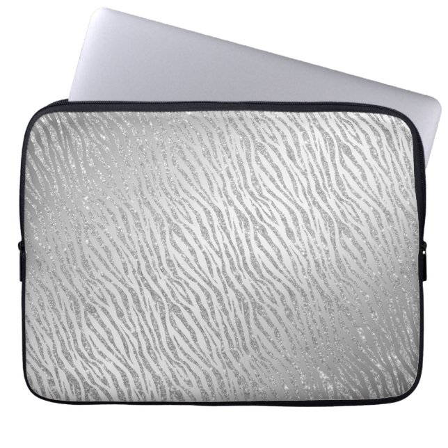 Djurutskrift Silver Glitter Glam Laptop Fodral (Framsidan)