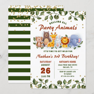 Djurvänner Zoo Party Greenery Barns födelsedag Inbjudningar