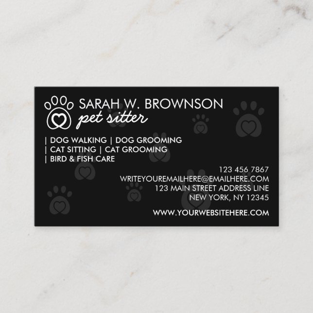 Djurvård Paws Print Djurklinik Visitkort (Framsida)