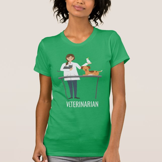 Djurvårdare Kvinna Med Djur & Text T Shirt (Framsida)