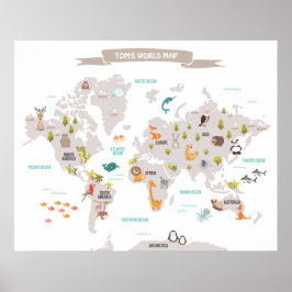 Djurvärlden poster världens karta Map Wall Decal K