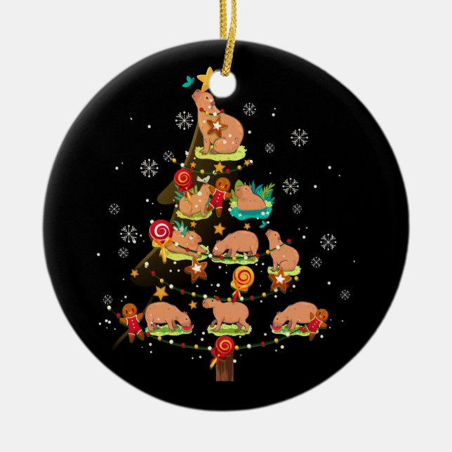 Djurzoo av arten Capybara Julgran God jul Julgransprydnad Keramik (Framsidan)