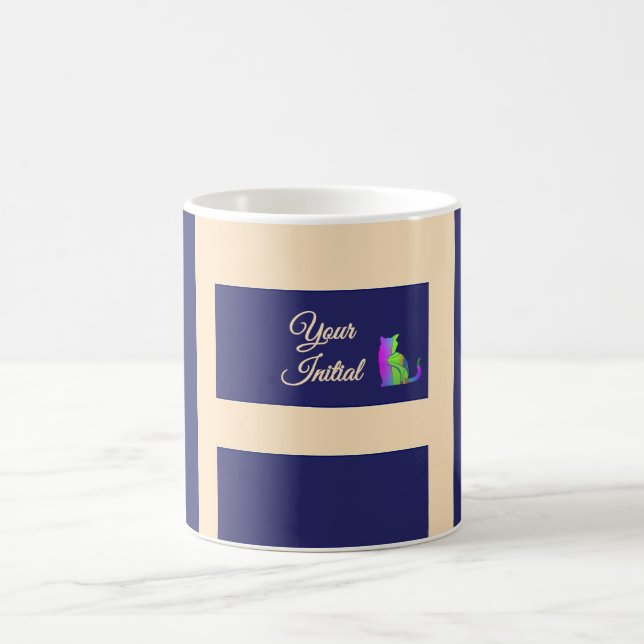 Dk Blå + Krämränder Grön Katt Kaffemugg (Center)