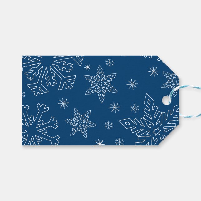 Dk Blue jul BG Snowflake Boarder Clipart Thr Presentetikett (Framsidan (Horisontell))