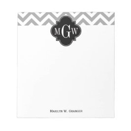 Dk Grått Lg Chevron Black Quatrefoil 3 Monogram Anteckningsblock