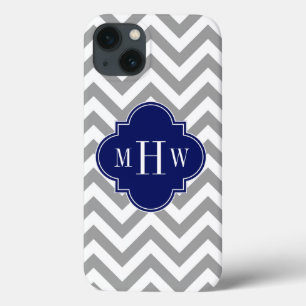 Dk Grått Lg Chevron Navy Quatrefoil 3 Monogram