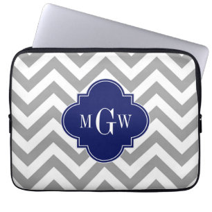 Dk Grått Lg Chevron Navy Quatrefoil 3 Monogram Laptop Sleeve