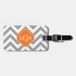 Dk Grått Lg Chevron Pumpkin Quatrefoil 3 Monogram Bagagebricka