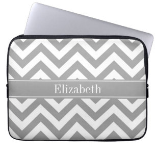 Dk Grått White LG Chevron Dk Grått Namn Monogram Laptop Fodral
