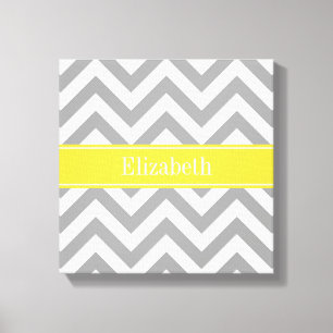 Dk Grått White LG Chevron Pineapple Namn Monogram Canvastryck