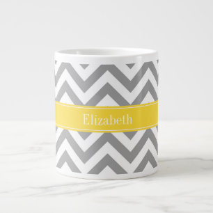 Dk Grått White LG Chevron Pineapple Namn Monogram Jumbo Mugg