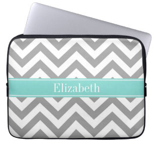 Dk Grått White LG Chevron Turcos Namn Monogram Laptop Sleeve