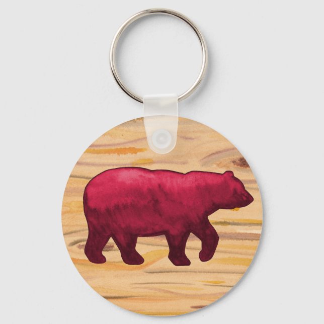 DK Red on Wood Bear Keychain Nyckelring (Framsida)