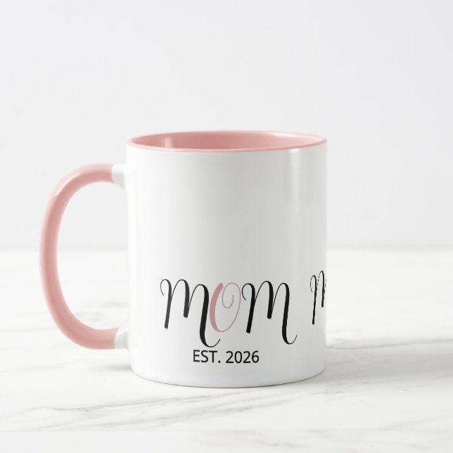 DMom Established Black Pink Script New Mom Gift Mugg (Vänster)