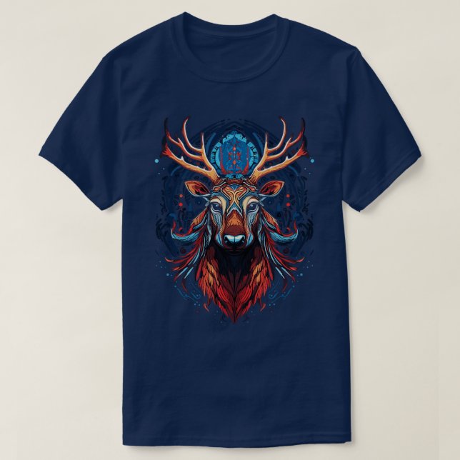 DMT Art Psychedelic Reindeer 2 T Shirt (Design framsida)