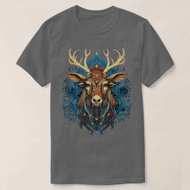 DMT Art Psychedelic Reindeer T Shirt (Design framsida)