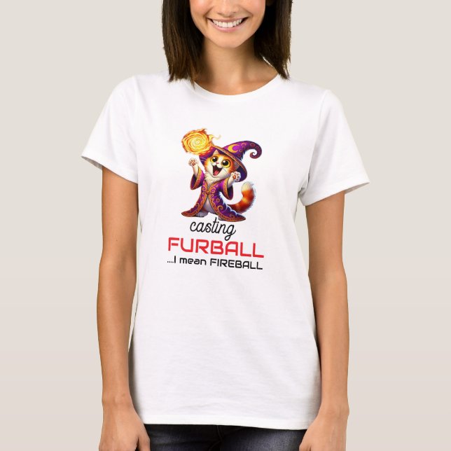 DnD Cat Wizard Fireball Furball Funny T-shirt (Framsida)