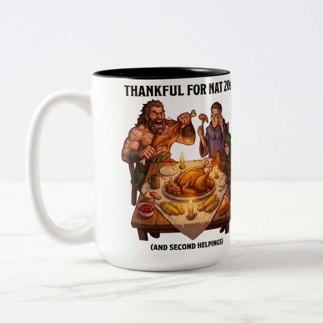 DnD-fest med drakar på Thanksgiving Två-Tonad Mugg (Vänster)