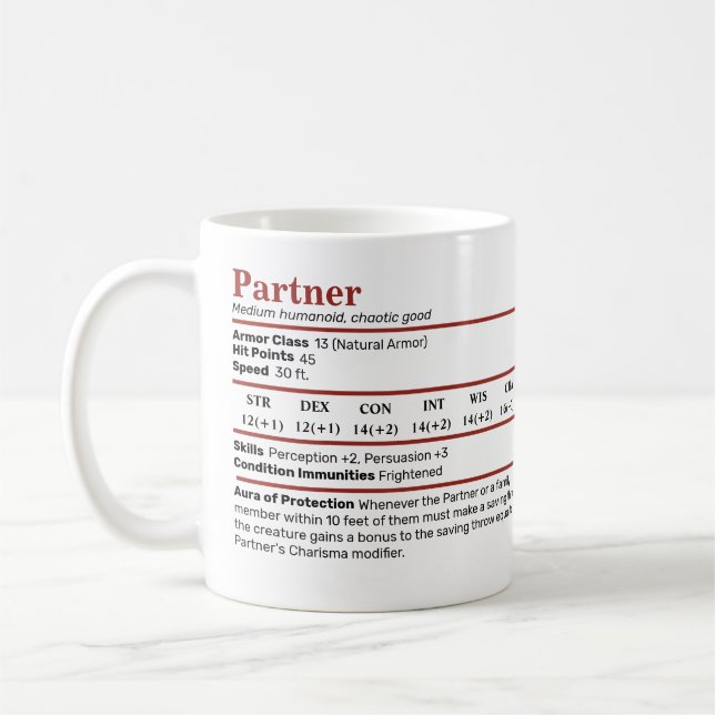 DnD Partner Stat Gender Neutral Kaffemugg (Vänster)