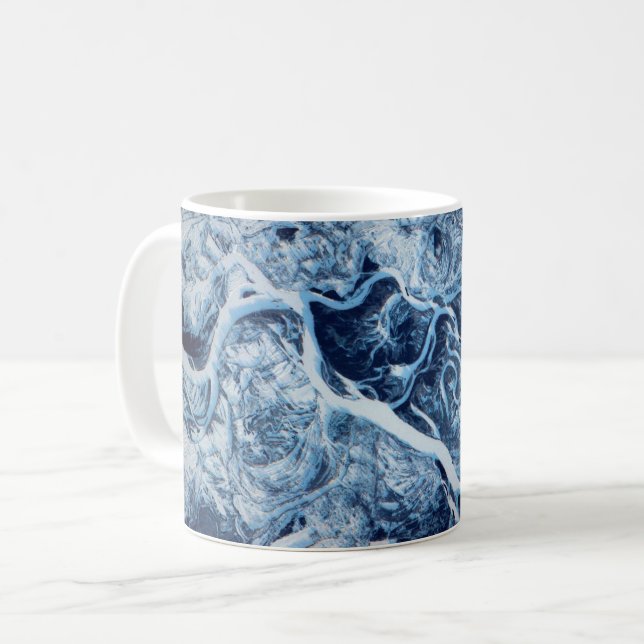 Dnjeprfloden frusen snö - rymdstation vy kaffemugg (Framsida vänster)