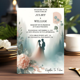 Do Eucalyptus Snöre Tulle Pastel Dusty Blue Bröllo Inbjudningar