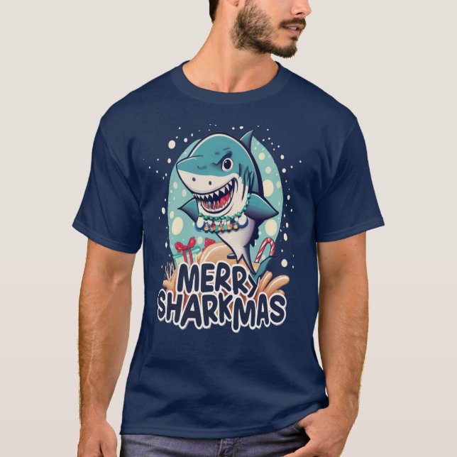 Dö in i Festive Roligt: Merry Sharkmas Shirt! T Shirt (Framsida)
