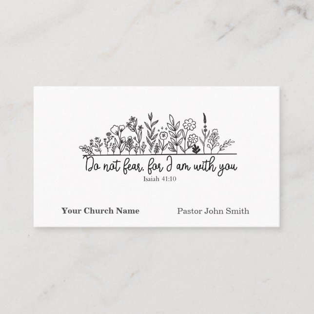 Do Not Fear Bible Verse Floral Doodle Church Visitkort (Framsida)