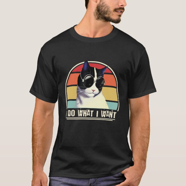 Do What I Want  Black White Cat Humor Kitten Retro T Shirt (Framsida)