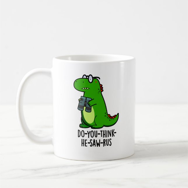Do-you-tänka-he-see-rus Funny Dinosaur Pun Kaffemugg (Vänster)
