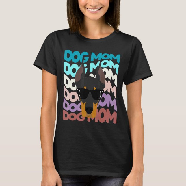 Dobberman Mamma Coola Retro Hund Mamma T Shirt (Framsida)
