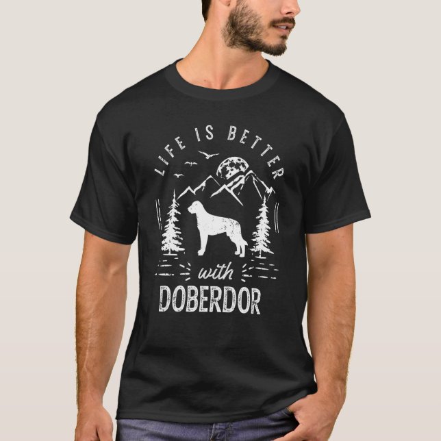 Doberdor Life Better Mamma Pappa Hund T Shirt (Framsida)