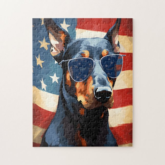 Doberman 4 juli Independence day Pussel (Vertikal)