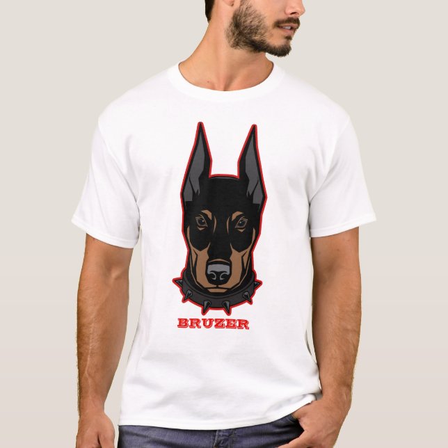 Doberman Add Namn Mascot Manar T Shirt (Framsida)
