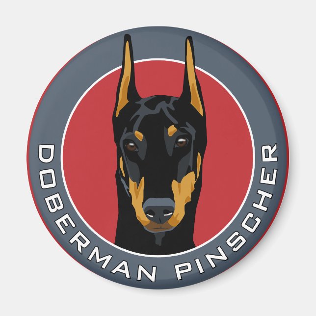 Doberman Badge, svart med rött Magnet (Framsidan)