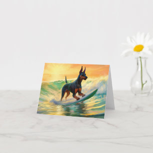 Doberman Beach Surfing Målning Kort