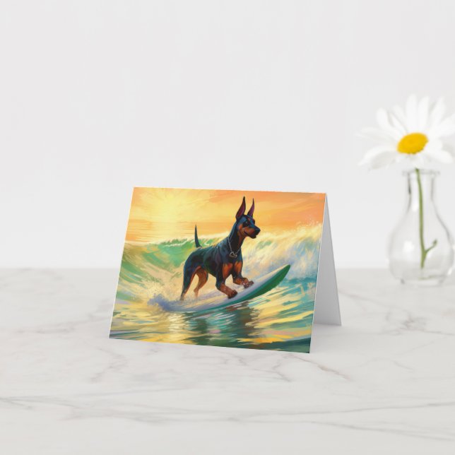 Doberman Beach Surfing Målning Kort (Liten växt)