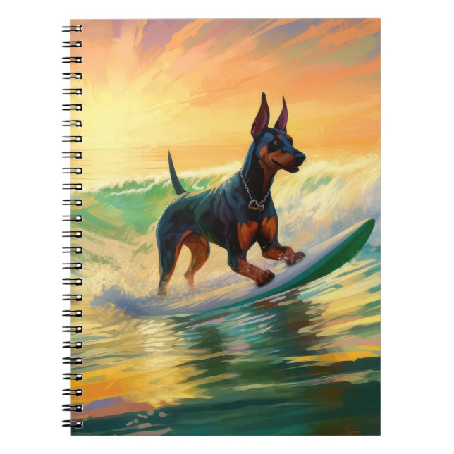 Doberman Beach Surfing Painting Anteckningsbok (Framsidan)
