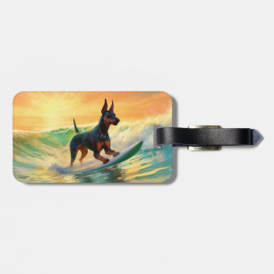 Doberman Beach Surfing Painting Bagagebricka