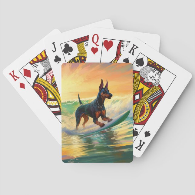 Doberman Beach Surfing Painting Casinokort (Baksidan)