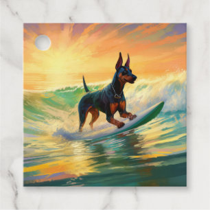 Doberman Beach Surfing Painting Gåvor Etiketter