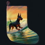 Doberman Beach Surfing Painting Liten Julstrumpa<br><div class="desc">Lägg dig i den lekande världen i hund äventyr med den här fängslande målningen. En andlig hund tar sig till vågar och kör skickligt surfan på en strand som kysstes av sol. Den sjudande konsten fångar på ett vackert sätt kärnan i den upphetsning som finns vid sidan av när hund...</div>