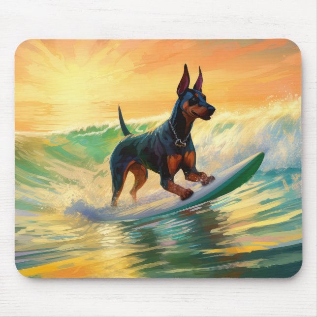 Doberman Beach Surfing Painting Musmatta (Framsidan)