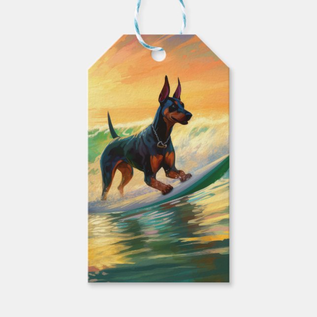 Doberman Beach Surfing Painting Presentetikett (Framsidan)