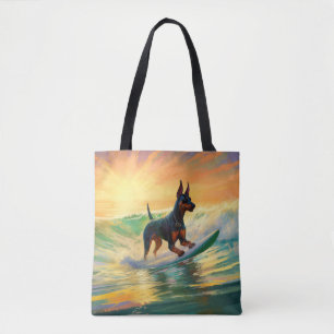 Doberman Beach Surfing Painting Tygkasse