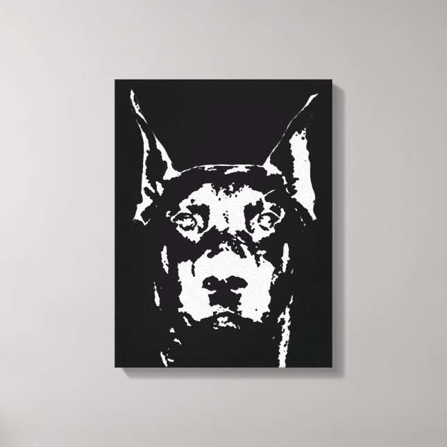 Doberman Black & White Wrapped Canvas Skriv ut (Framsida)