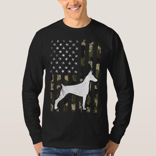 Doberman Camouflage USA flagga T Shirt (Framsida)