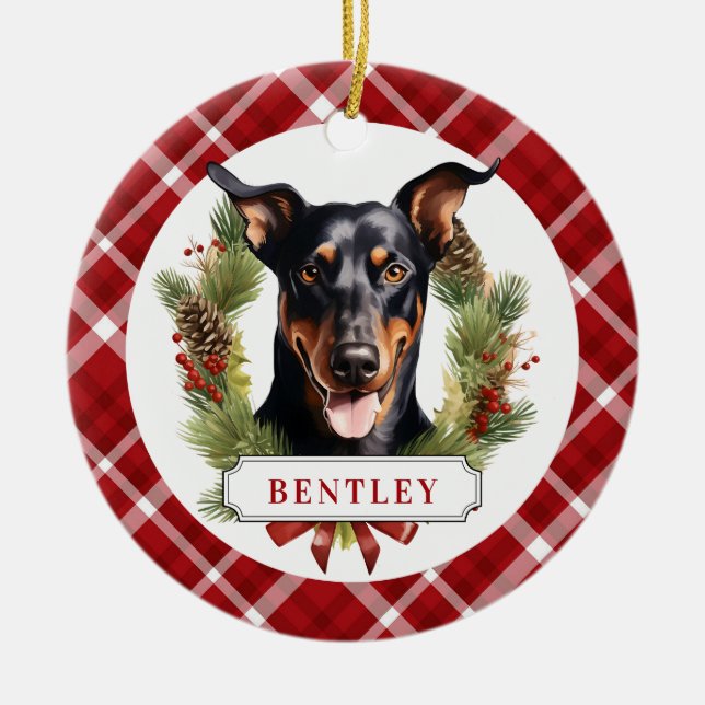 Doberman Ceramic Circle Ornament (Framsidan)